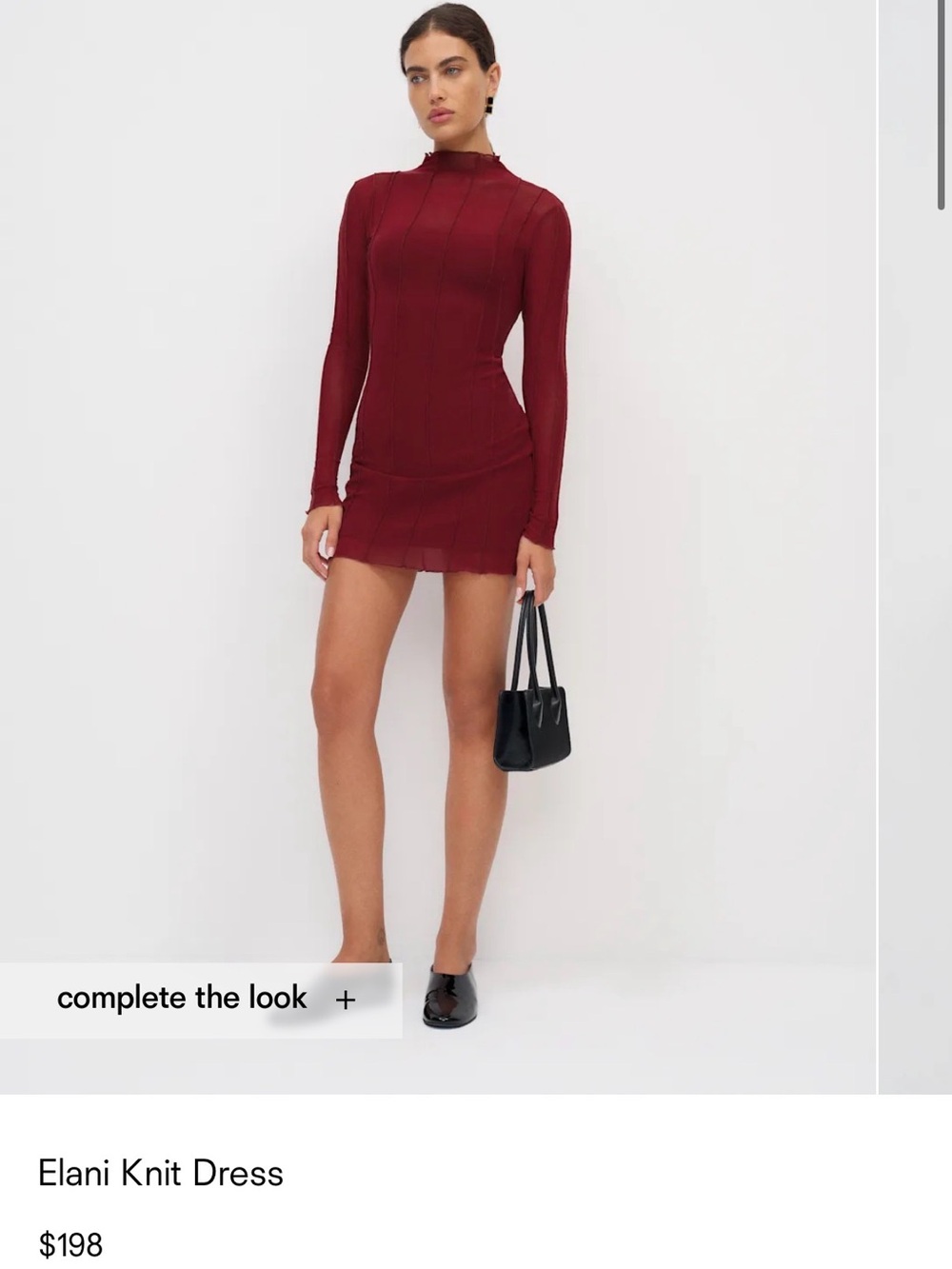 Reformation Ribbed Mesh Long-Sleeve Mini Dress - Burgundy